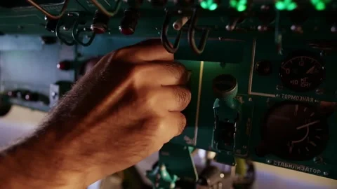 Man drives a flight simulator.The dashboard in the flight simulator.Control Stock Footage 208630970