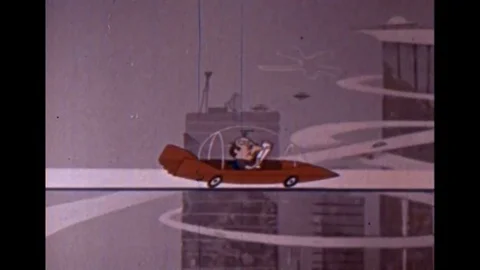 A man drives home and eats dinner with his family in this 1950s animated film Video stock 110729679