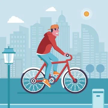 Man Driving Bicycle on Modern City Stock Illustration