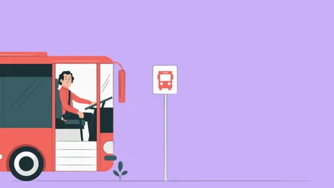 A Man Driving A Bus On Background Video stock 258431842