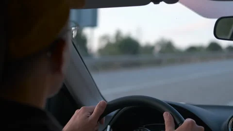 Man driving car on highway, changing lanes and overtaking Stock Footage 318081706