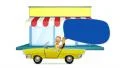 Man driving a convertible near store with bubble cloud talk, stop motion. HD Footage