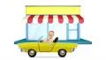 Man driving a convertible near store, stop motion. HD Footage