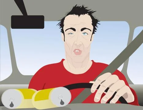 Man Driving Drunk Close Up Stock Illustration