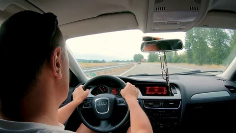 Man driving fast on a highway Stock Footage 91704234