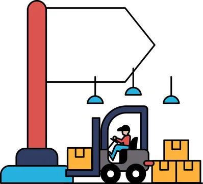 A man is driving a forklift in a warehouse Stock Illustration