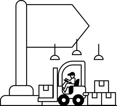 A man is driving a forklift in a warehouse Stock Illustration