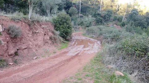 Man driving a quad going through a puddle Stock Footage 122511527
