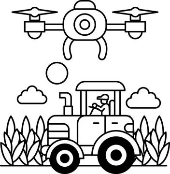 A man is driving a tractor in a field Stock Illustration