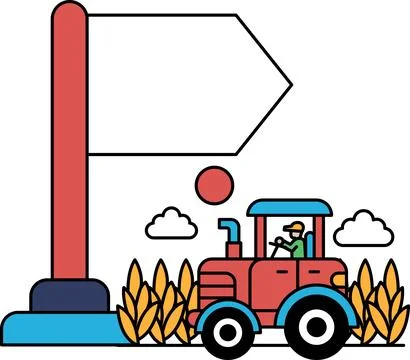 A man is driving a tractor in a field Stock Illustration