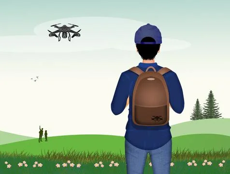 Man with drone Stock Illustration