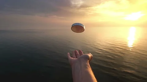 Man Drop the Compass in Hand on Sunset Background. Point of View. Stock Footage 143236298