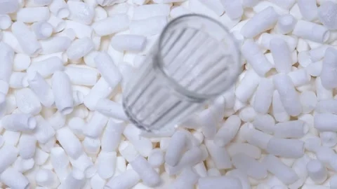 The man drops glass into a box of soft filler and foam sticks in slow motion. Stock Footage 197571482