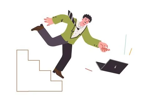 Man drops laptop due to carelessness, risking damaging computer with important イラスト素材