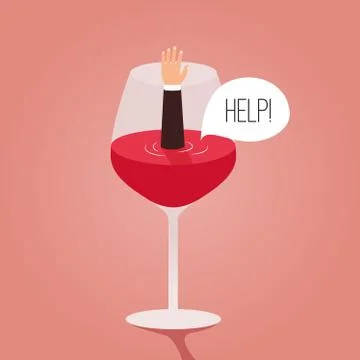 Man drowned in wine. Cartoon vector illustration Stock Illustration