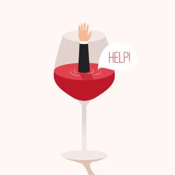 Man drowned in wine. Cartoon vector illustration Stock Illustration