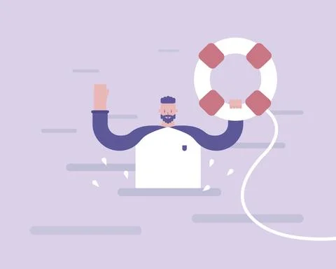 Man drowning. Lifeline help in difficult situation 스톡 일러스트