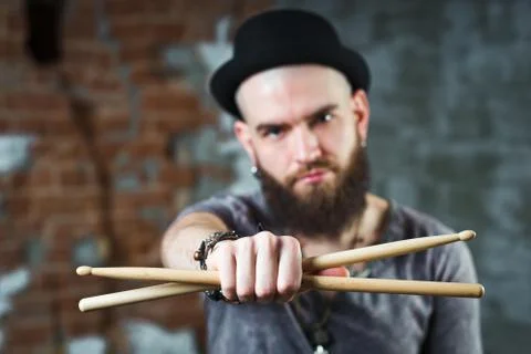 The man with the drumsticks Foto stock