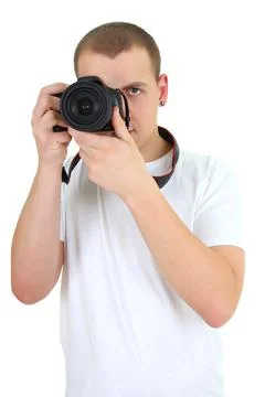 Man with dslr camera Stock Photos