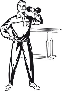 Man with dumbbell weight, Retro Vector Illustration Stockillustratie