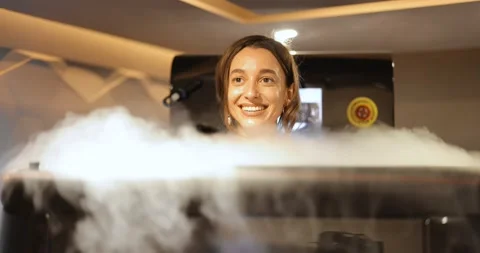 Man during cryotherapy in a special capsule Video stock 149410574
