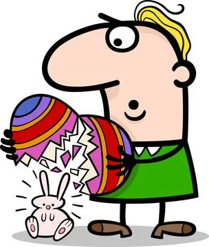 Man with easter eggs and bunny cartoon Cartoon Illustration of Surprised M... Stockfoto's