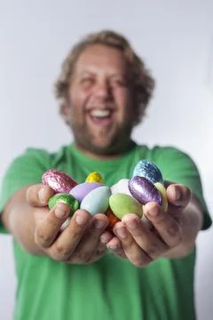 Man with Easter Eggs Stock Photos