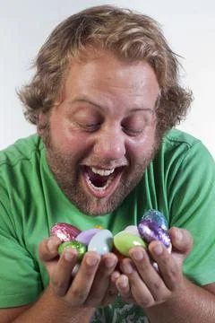 Man with Easter Eggs Stock Photos