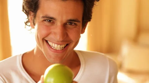 Man eating apple Stock Footage 43615223