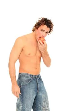 Man eating apple Stock Photos