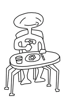 A man eating b w Stock Illustration