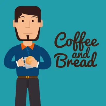 Man eating bread and coffee Illustrazione stock