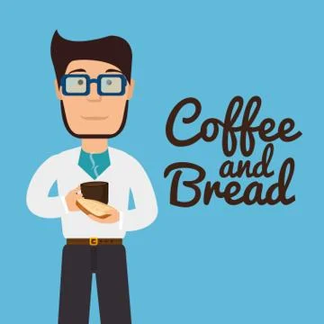 Man eating bread and coffee Illustrazione stock