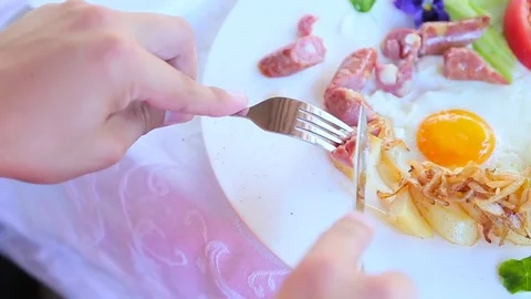 Man eating breakfast close up Stock Footage 75392648
