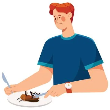 Man Eating Bugs on White Stock Illustration