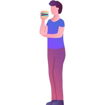 Man eating burger vector icon isolated on white Stock Illustration