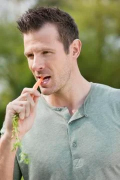 Man eating a carrot Stock Photos