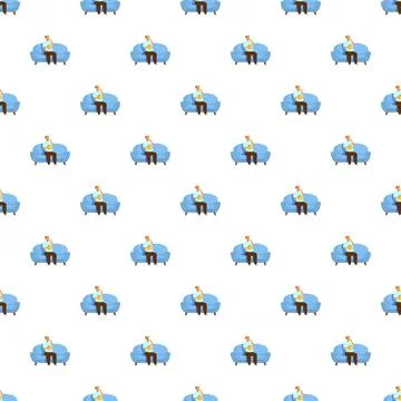 Man eating chips on couch pattern Stock Illustration