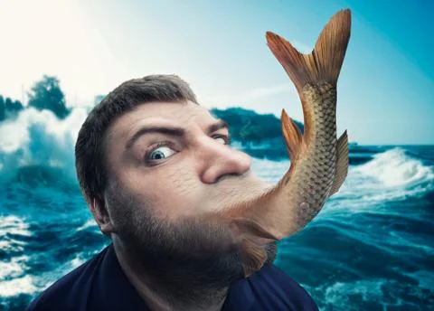 Man eating fish Illustrazione stock