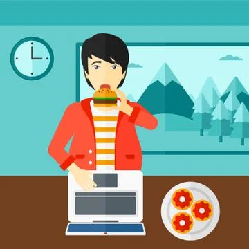 Man eating hamburger Illustrazione stock