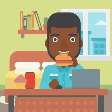 Man eating hamburger Illustrazione stock