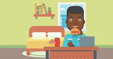 Man eating hamburger Illustrazione stock