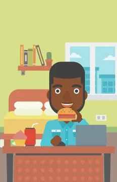 Man eating hamburger Illustrazione stock