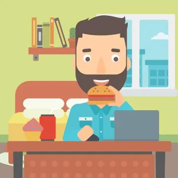 Man eating hamburger Illustrazione stock