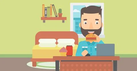 Man eating hamburger Illustrazione stock