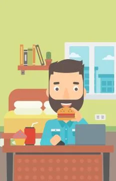 Man eating hamburger Illustrazione stock