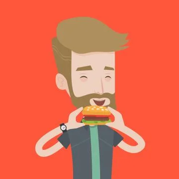 Man eating hamburger vector illustration Stock Illustration