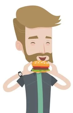 Man eating hamburger vector illustration Stock Illustration