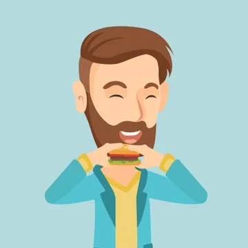 Man eating hamburger vector illustration Stock Illustration