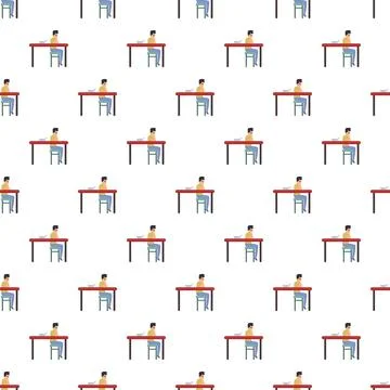 Man eating meal at table seamless pattern Stock Illustration